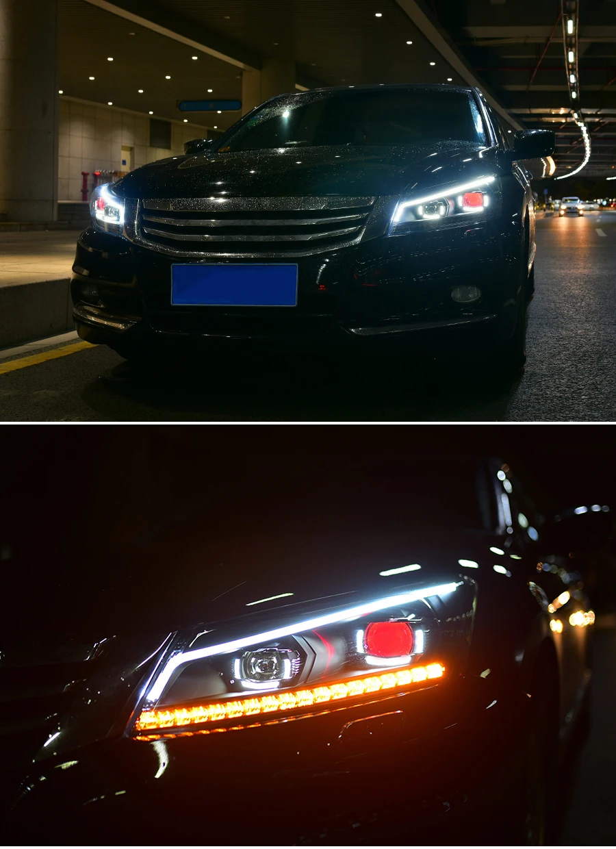 Фара сборка для Honda Accord 2008 светодиодный 2013 светодиодные дневные ходовые светодиодный LED течет токарный сигнал демон глаза
