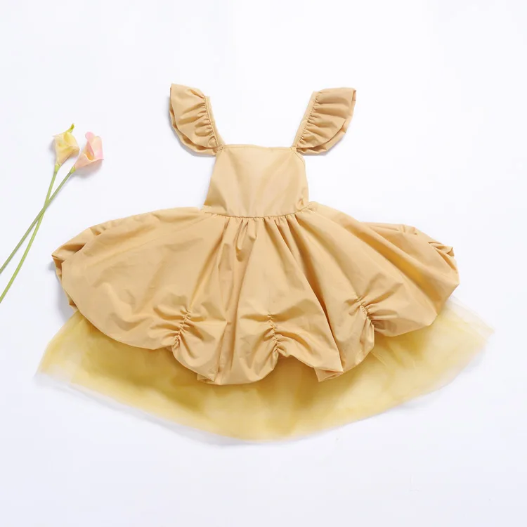 2019 New Baby Girl Stapped Princess Dress Baby Yellow Birthday Dress