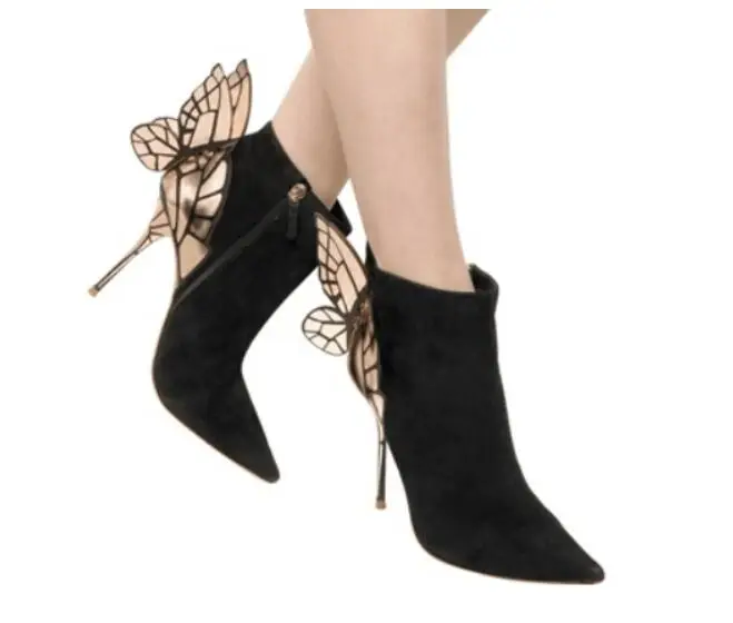 Haute Femmes Pictures as Pointu Kalmall Hiver Cheville Pictures Bottes Bout Robe Zip Papillon Celebrity Talons Ailes Automne Party As Chaussures EwxHYfq