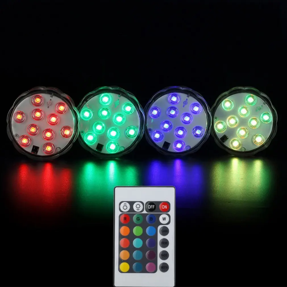 4 Вт RGB 10 светодиодов свет батарея работает Водонепроницаемый подводный плавание