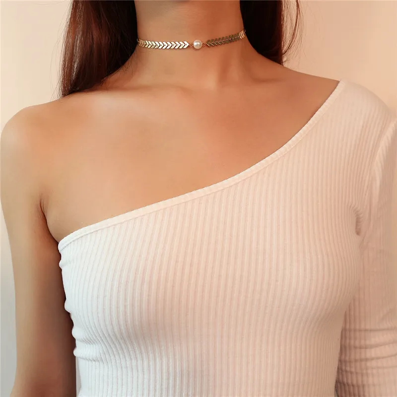 Simple Women Gold Silver Necklace Imitation pearls Chain ...