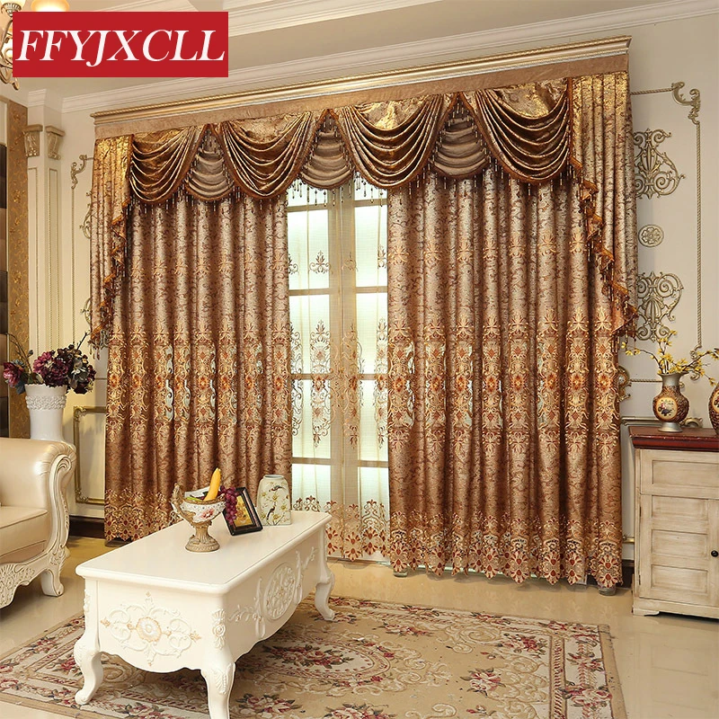 Europe Embroidered Lace Luxury Brown Curtains Cloth Fabric For Embroidered Lace Luxury Brown Curtains