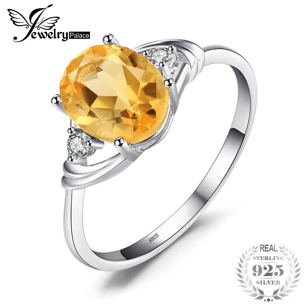 

JewelryPalace 3 Stone 1.8ct Oval Genuine Citrine White Rock Crystal Aniversary Promise Ring 925 Sterling Silver Fine Jewelry