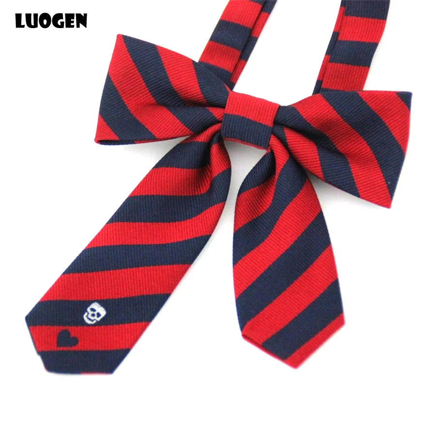

Cute Skeleton Heart School Uniform Tie Brand Asymmetry Stripe Gravata Borboleta Necktie Japanese JK Neck Bow Ties for Girls Gift