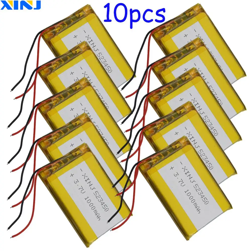 XINJ 10 шт. 3,7 в 1000 мАч литий-полимерный аккумулятор Li po Liion cell 523450 для камеры электронной книги вождения телефона часы планшета ПК