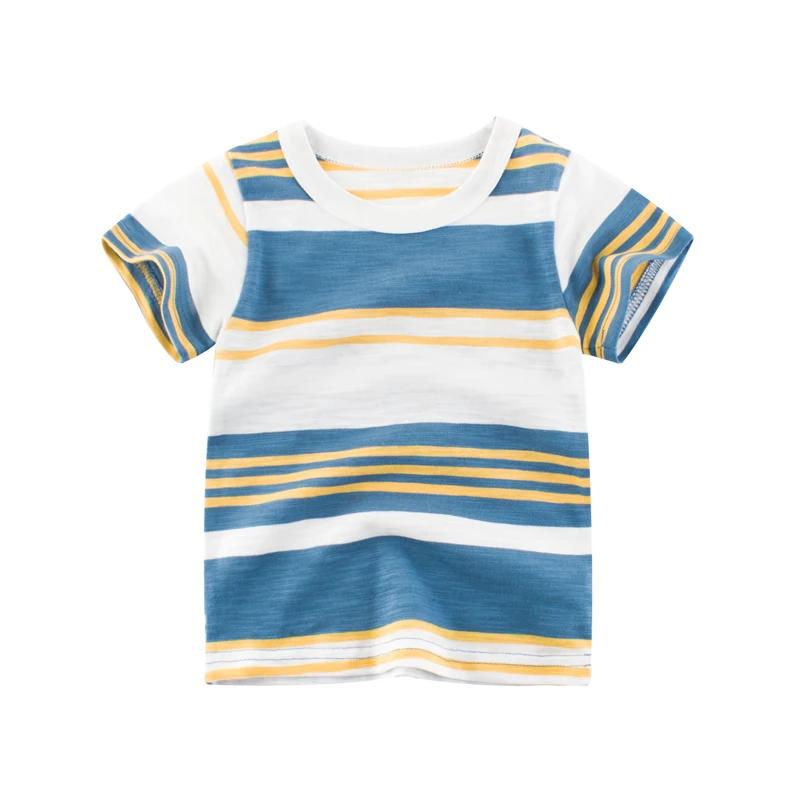 

2019 New 100% Cotton Hit Color Striped Baby Boy T Shirt Summer Casual Short-sleeved Children Tops O-neck Kid Clothes 18M-7T