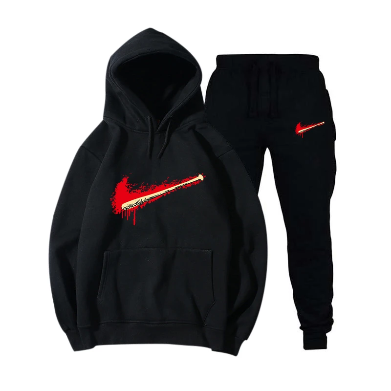 Hot Sale New Men Tracksuit Sets Winter Fleece Hood Hoodies+Pants Sweatshirts 2 Piece Set Hoodies Sporting Suit Coat Sportswear