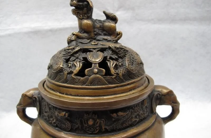 

China Folk classical Copper Buddhism Three Kings leg Lion Censer incense burner