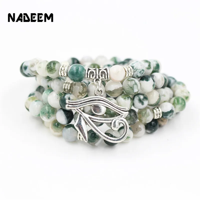 

NADEEM New Arrival 108 Pcs Natural Mala Stone Bead Yoga Bracelet Necklace Jewelry Meditation Eye Pendant Charm Stone Necklace