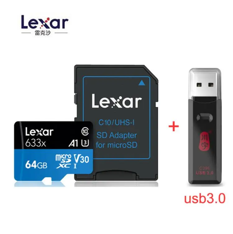 Lexar 633x высокая скорость 95 МБ/с./с 512 ГБ 256 ГБ 128 Гб Micro SD карта памяти адаптер SDHC UHS-I U1 U3 A1 A2 для дрона - Емкость: 64GB-C396