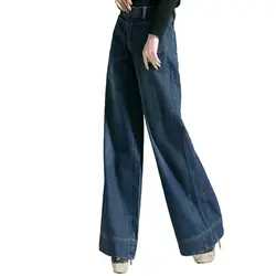 Весна осень модные женские широкие брюки с высокой талией свободные синие джинсовые брюки, 2018 новые осенние повседневные джинсы брюки для
