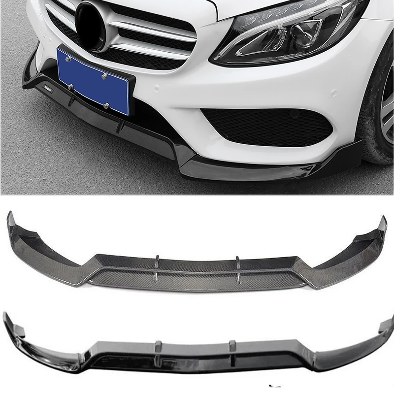 

For Benz C-Class W205 Sport DP Style 2015 2016 2017 2018 Front Bumper Lip Cover Trims Mouldings Plastic Black / Carbon Fiber