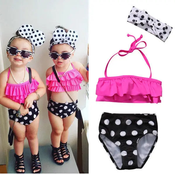 

US Kids Baby Girls Polka Dot Bikini Set Swimwear Swimsuit Bikini 2017 Girl Halter Bathing Suit Swimming Biquini