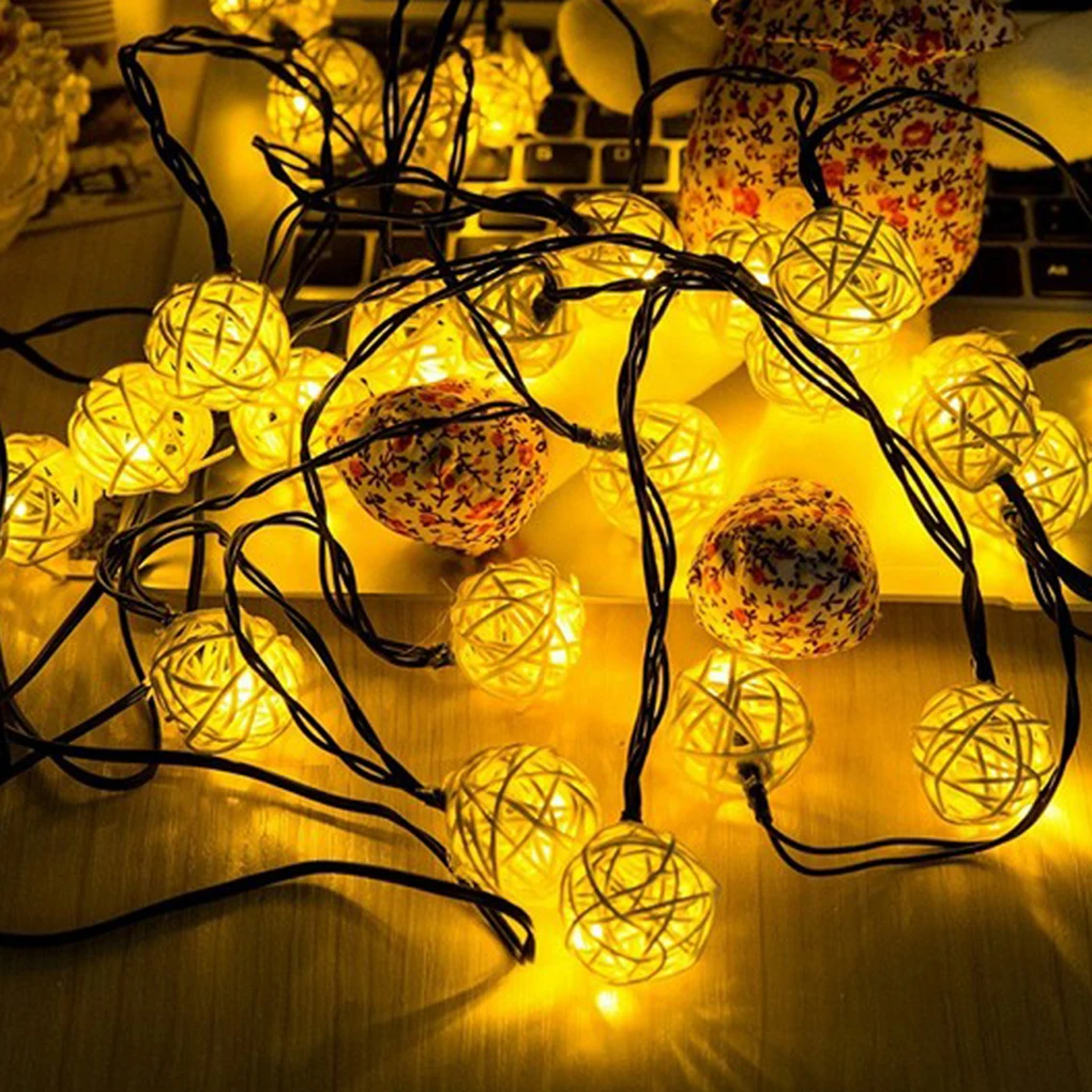 

30 Lightbulb Solar Power LED String Light Rattan Ball Housing Lamp Garden Lawn Decorations