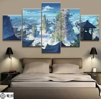 

5 Panel Anime Wonderland Landscape Canvas Printed Painting For Living Room Wall Art Home HD Decor Picture Artworks Poster