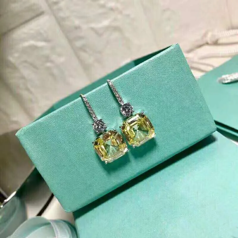 

True S925 Sterling Silver Ear Hooks Are Studded With Crystal-Sized Square Crystal Ear Hooks For Women