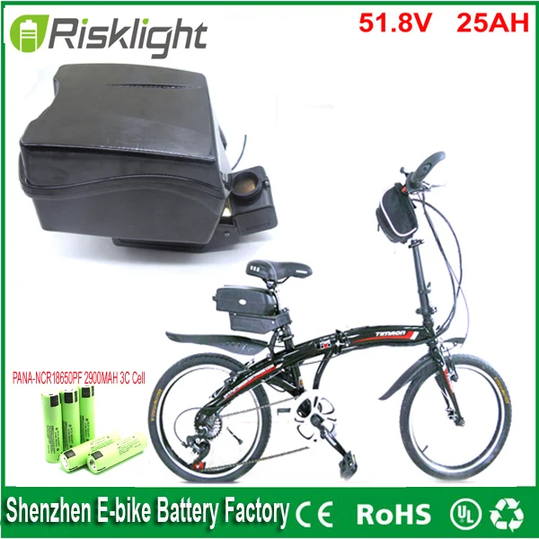 1000w 52v 25ah electric bicycle lithium ion battery 51.8v 25ah Frog case ebike battery with BMS and charger For Panasonic cell