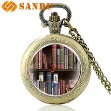 Классические книги дизайн стекло ожерелье карманные часы Винтаж для мужчин женщин антикварная подвеска ювелирные изделия Кварцевые часы