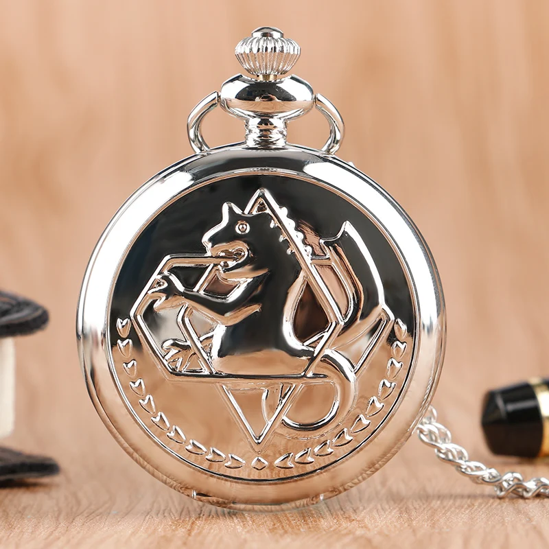 Cool Silver Smooth Alchemist Theme Quartz Pocket Fob Watches with