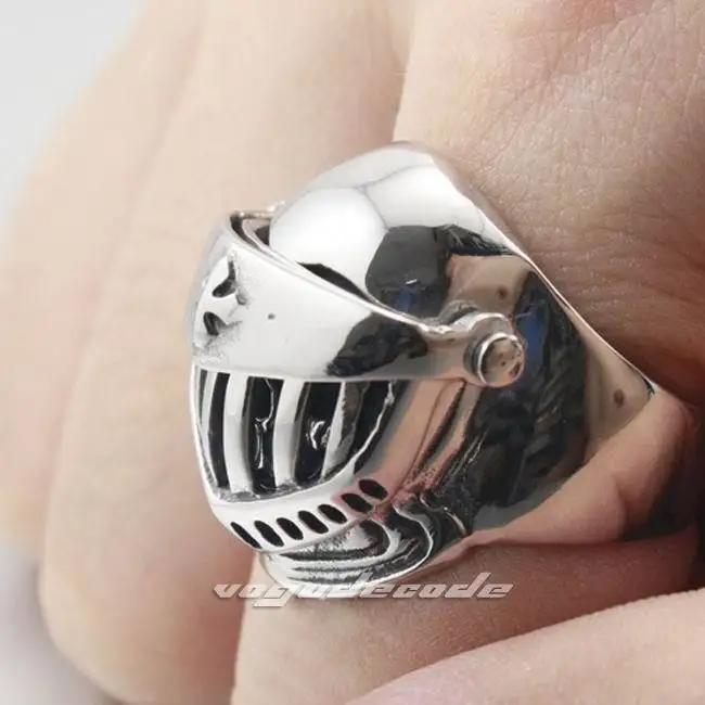 Knight Helmet 316L Stainless Steel Medieval Crusader Biker Mens Ring A034