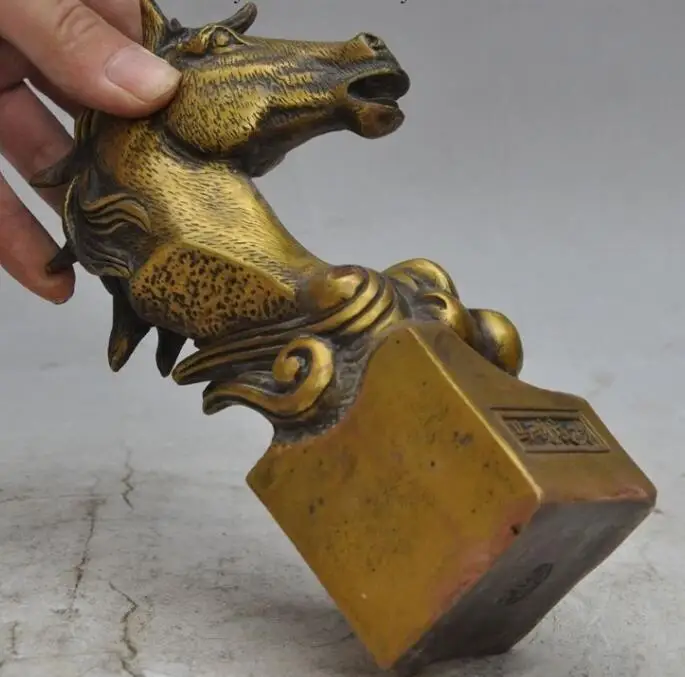 

S0758 7" marked chinese fengshui bronze animal horse head Success statue Sculpture discount 30% (C0324)