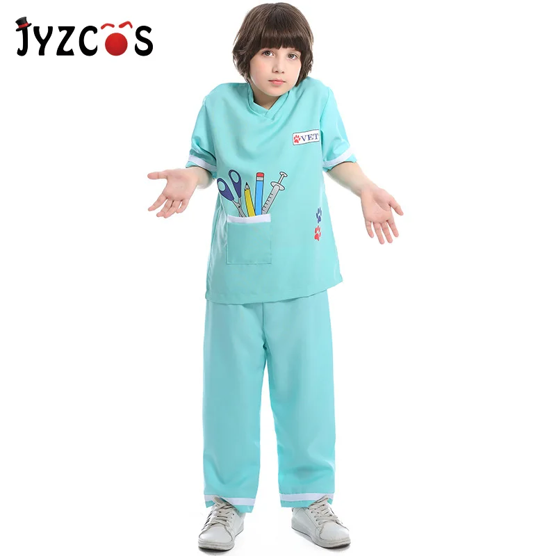 

JYZCOS Cartoon Pattern Pet Doctor Costume for Kids Boys Kindergarten Game Stage Costume Halloween Party Costumes for Children