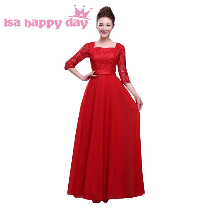 

modest formal plus size long gowns the bride lace evening dresses with sleeves women red dress sleeve for ladies H2727