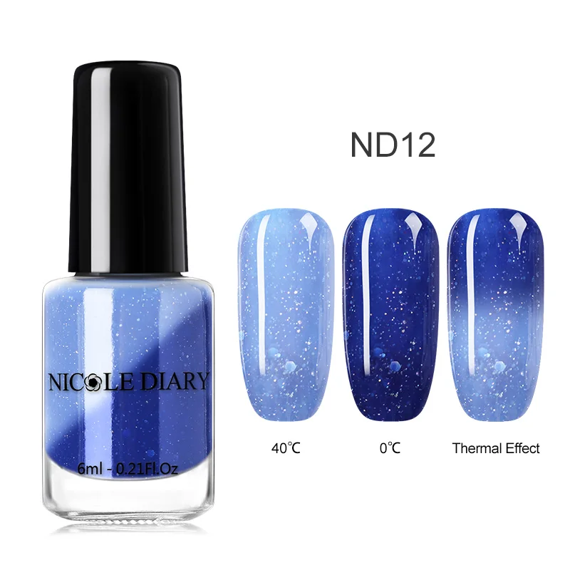 NICOLE DIARY 6ml Peel Off Thermal Nail Polish Glitter Chameleon Color Changing Water-based Manicure Nail Art Varnish - Цвет: S4-ND12