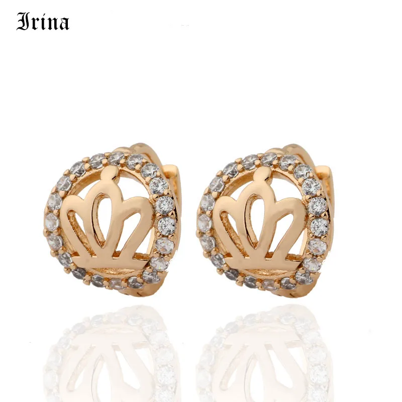 

Irina Delicate Gold Color Round Circle Hoop Earrings Elegant Small Hollow Out Cubic Zircon Luxury Designer Earings For Women