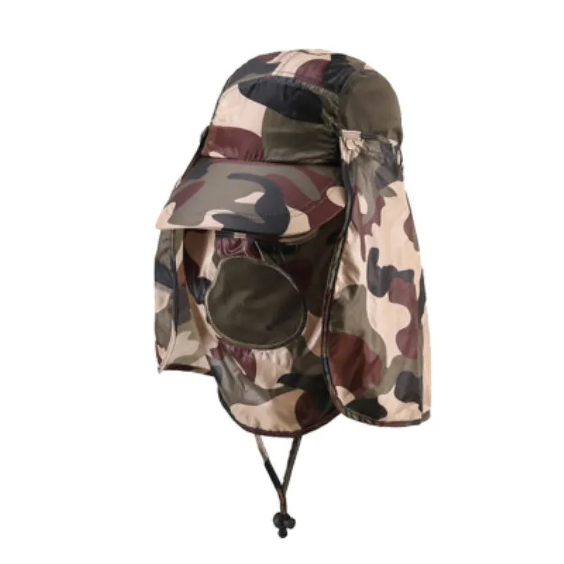 360 Degree Outdoor Sunscreen Bucket Hat Face Shield Camouflage Jungle Fishing Cap Breathable
