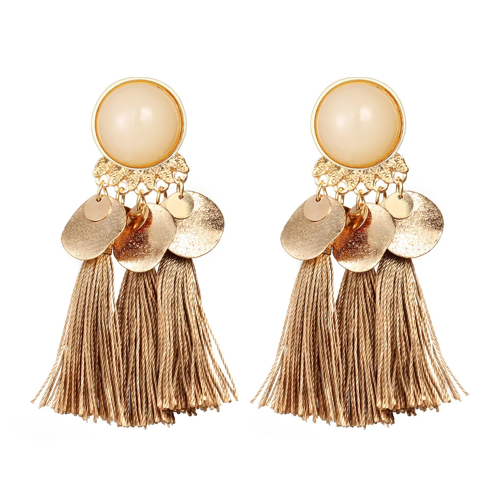 

Bohemian Ethnic Tassel Drop Earrings for Women Lady Fashion Vintage Long Fringe Dangle Color Earring Big Party Jewelry