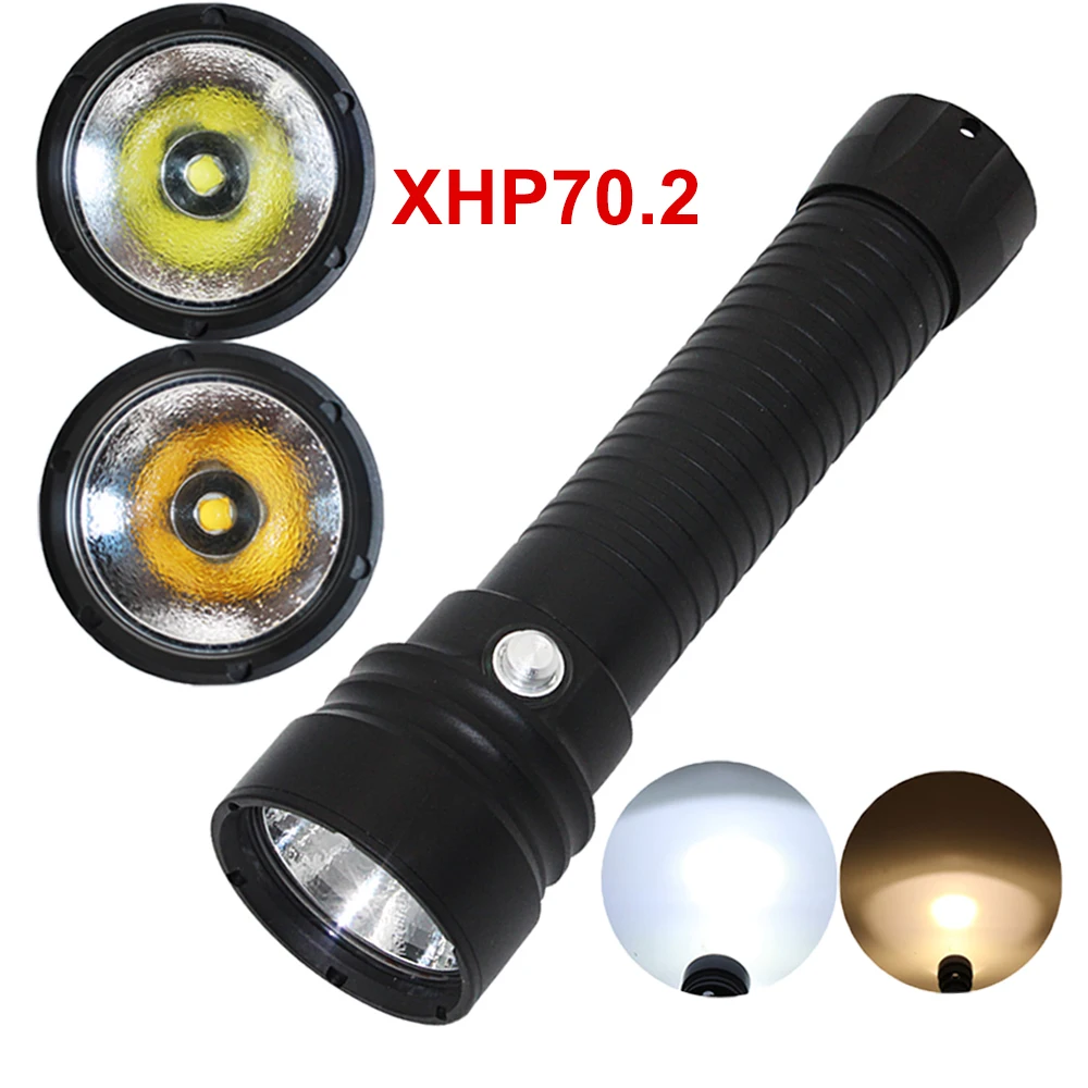 

xhp70.2 led diving flashlight underwater 100m waterproof torch yellow/white light powered by 2*32650 xhp70 dive torch light