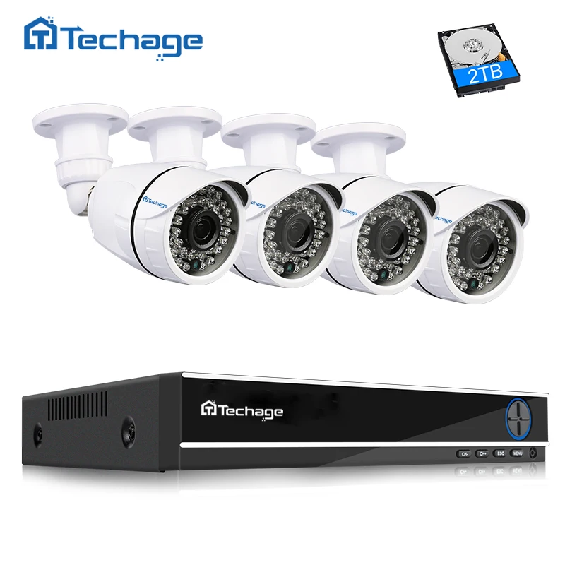 

Techage CCTV Camera System 4CH 1080P 2MP AHD Security Camera DVR Kit IP66 Waterproof Outdoor Home Video Surveillance Set 1TB HDD