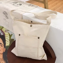 Новинка, Женская Повседневная сумка, Большая вместительная сумка, Холщовая Сумка на плечо, для отдыха, Портативная сумка для покупок с внешним карманом