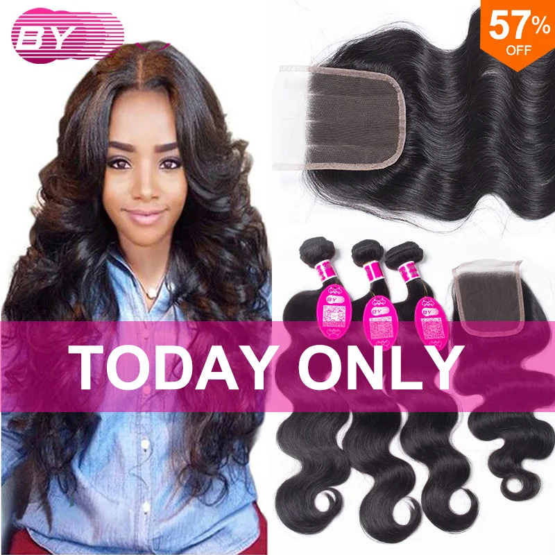 Brazilian Body Wave Closure With Bundles Rosa Hair Products 8a Unprocessed Human Hair With Closure 3/4 Bundles Brazilian Hair