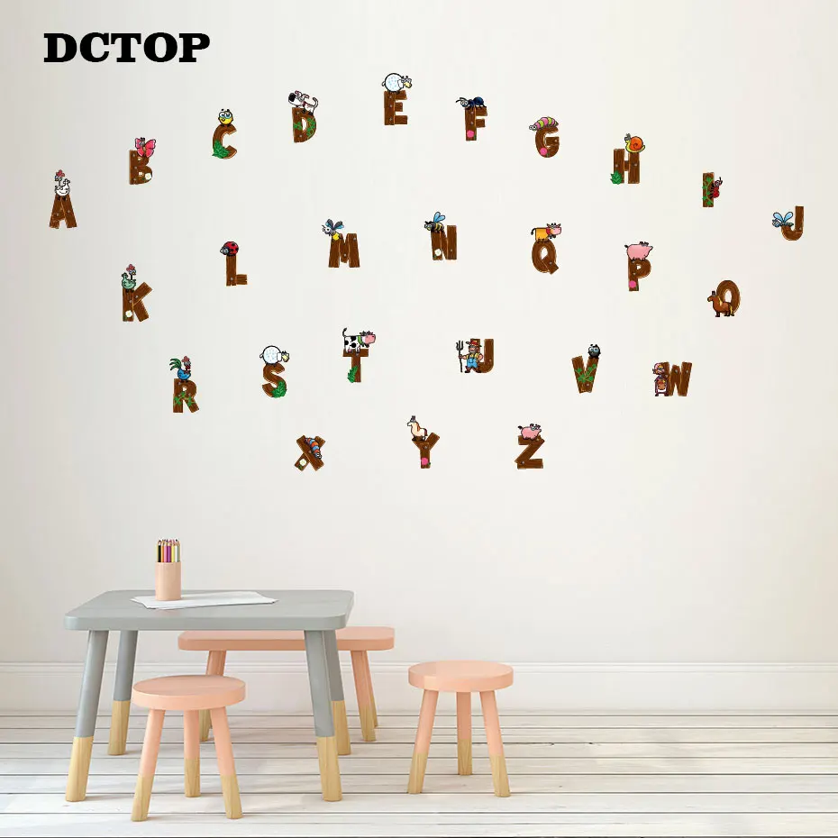 Cartoon Lovely Animal Letter ABC Wall Sticker for Kid Children's alphabet Decal Wall Art Nursery Baby Room Home Decorative Mural (1)