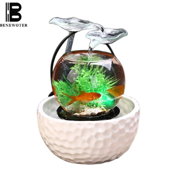 

110/220V Ceramics Flowing Water Fountain Glass Fish Tank Office Desktop Humidifier Atomizer Essential Oil Diffuser Wedding Decor