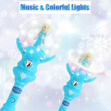 Светодиодный светильник Elsa Magic Snow Wand, игрушки для девочек, аниме, волшебные палочки, музыкальный маскарадный светильник Henshin Elsa Flash