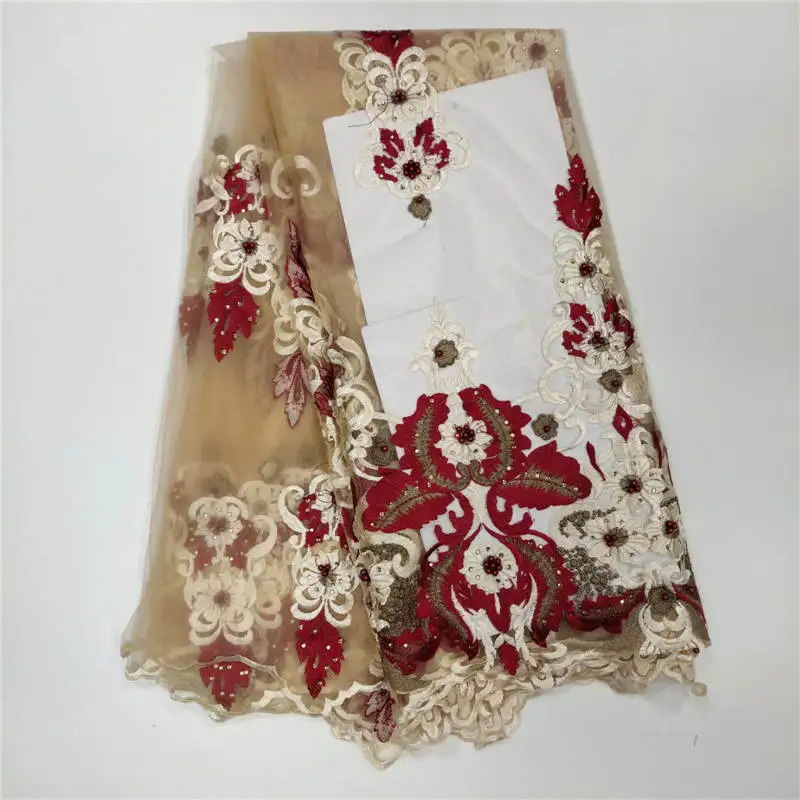 

WH!Promotion! High quality rose red nigerian french lace african lace fabric for party dress.5yards/lot Free shipping ! P32568