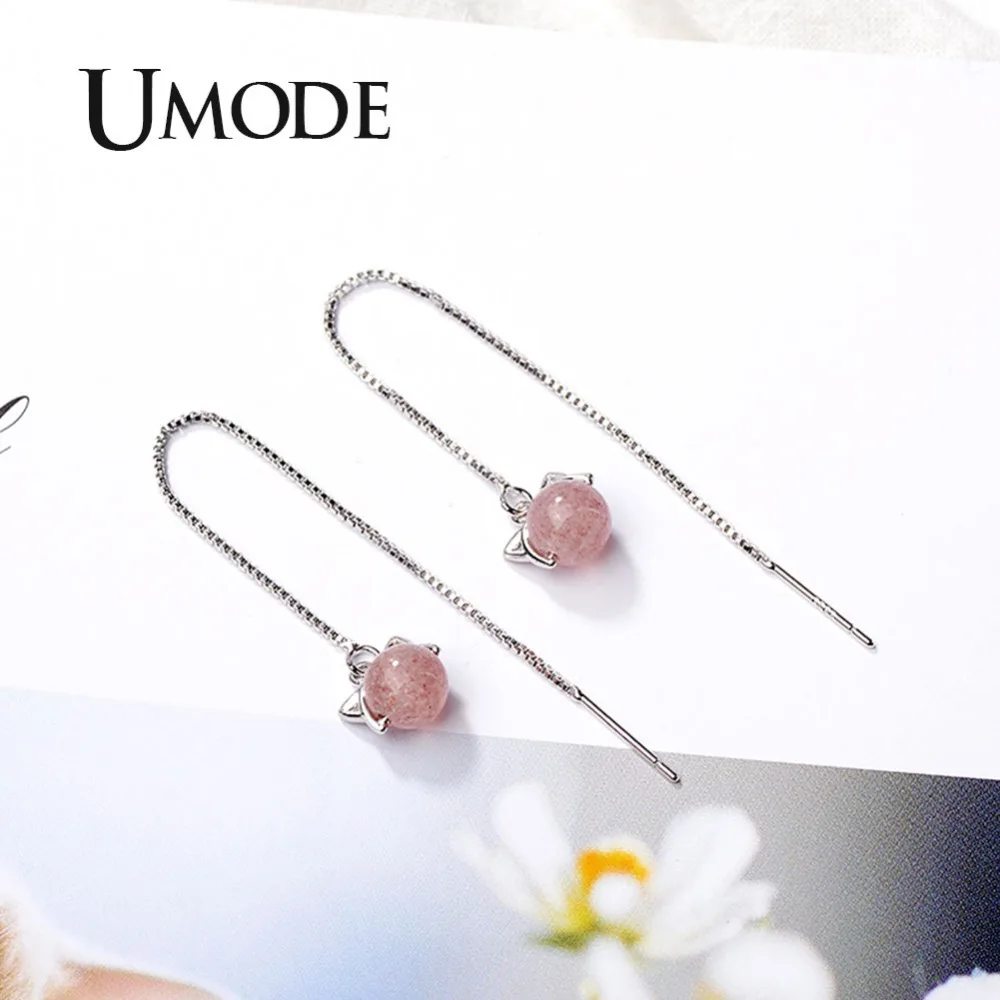 UMODE новые Клубничные кварцевые Висячие серьги для женщин милая кошка белая