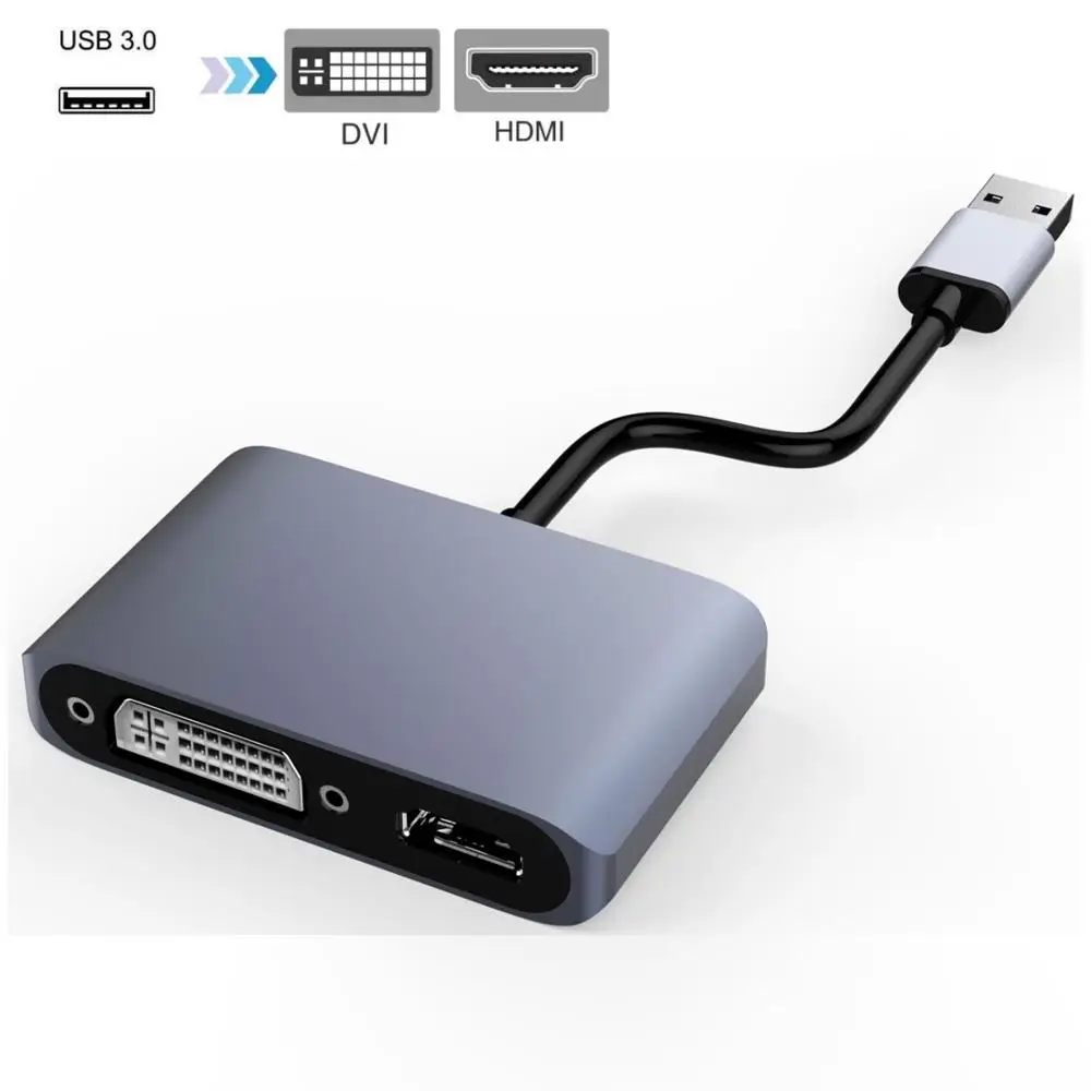 USB3.0 к HDMI DVI адаптер HD 1080P видео Графический конвертер для Windows 7/8/10 только в том случае, Поддержка HDMI DVI Дисплей