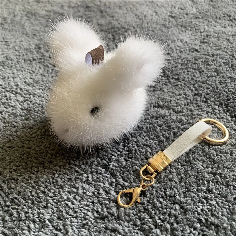 

Genuine Mink Fur Keychain Pendant Bag Car Charm Tag Fluffy Bunny Rabbit Keychain Toy Doll Fur Monster Keychains Charm KeyRing