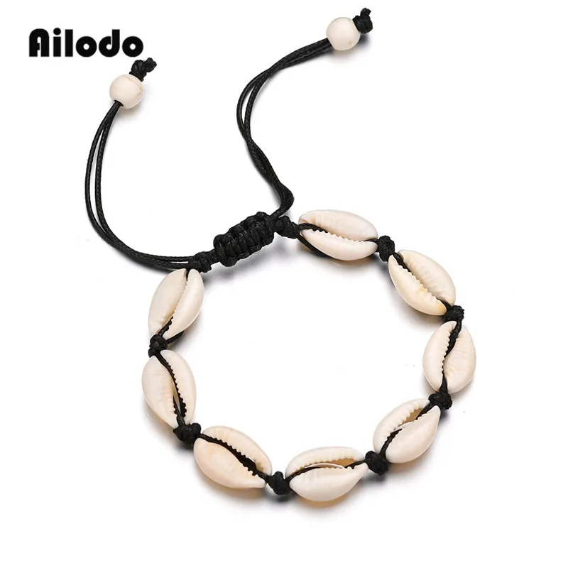 

Ailodo Handmade Natural Seashell Hand Knit Bracelet Shell Bracelets Women Accessories Beaded Strand Bracelet Friend Gifts LD107