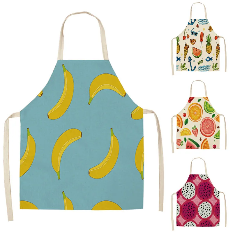 

1Pcs Fruit Pattern Kitchen Apron for Woman Sleeveless Cotton Linen Aprons Home Cooking Baking Bibs Cleaning Tools 53*65cm PM0002