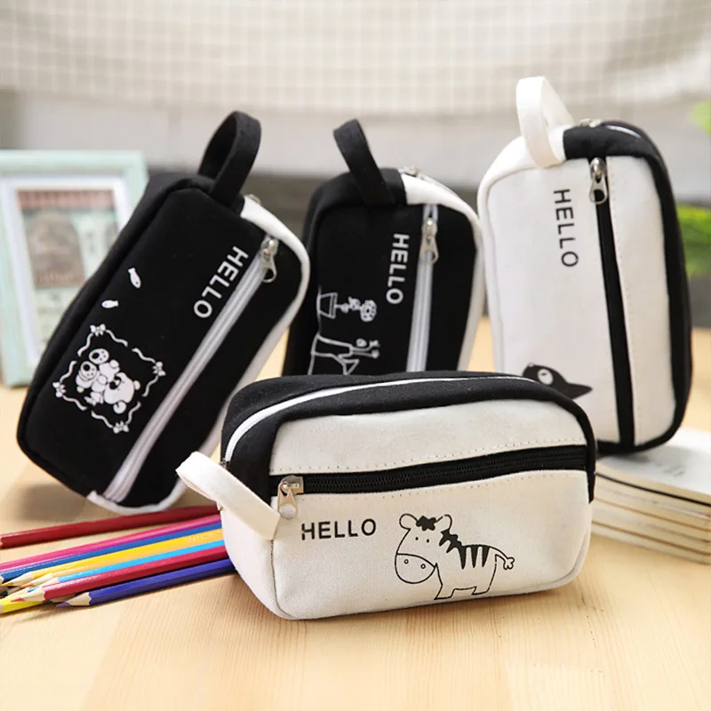 

New Arrival Large Capacity Canvas Pencil Case Cute Student Double Zipper Pencil Bag Boys Girls Stationery School Supplies