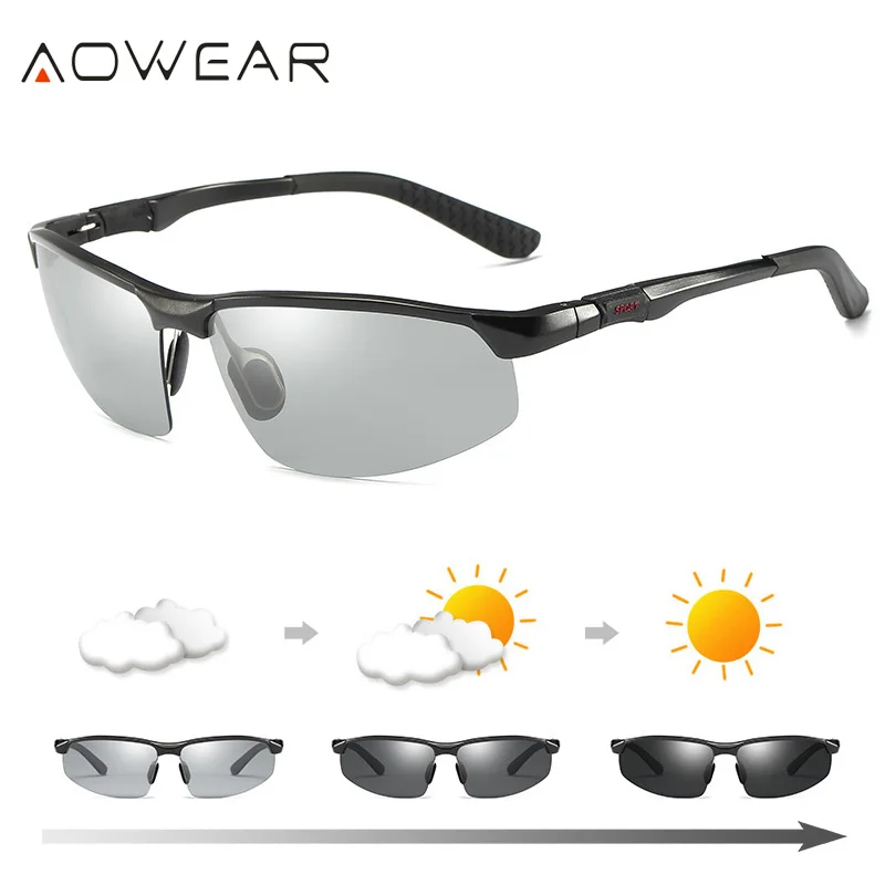 AOWEAR Photochromic Chameleon Sunglasses Men Brand Designer Polarized