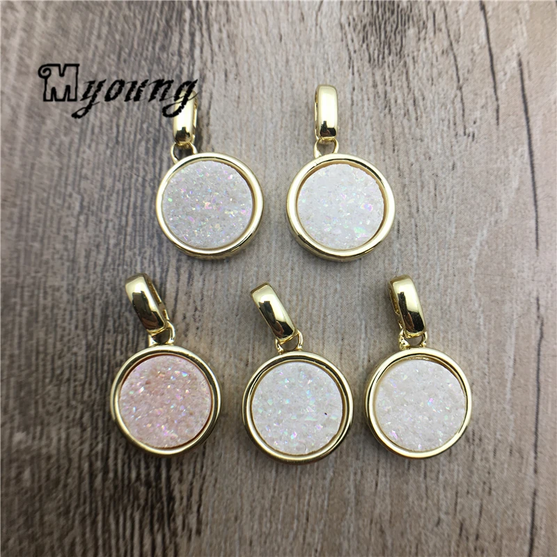 Rodada de Quartzo de Titânio Encantos para a Jóia Ágatas Druzy Encantos Titanize Drusy Diy My1787 7 Joias e Acessórios