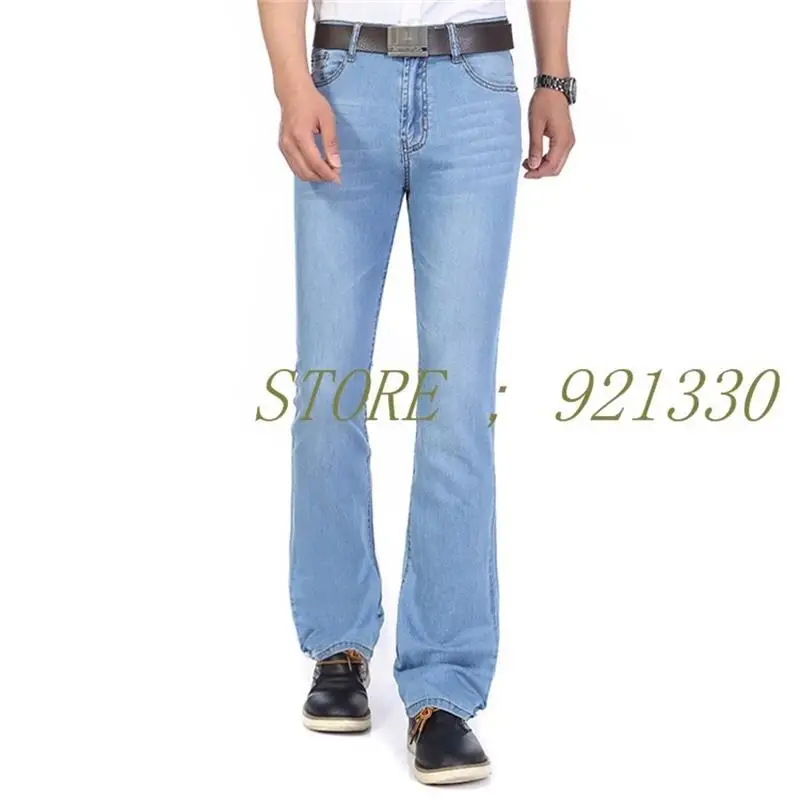 High Quality Men's Summer Thin Boot Cut Jeans Male Mid Waist Business Waterwash Denim Pants  flares Trousers 26-38 4