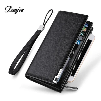 

NEW Genuine Leather Male Wallet Business Clutch Phone Bag Long Large Capacity Men Card Holder Zipper Cowskin Handy Bag