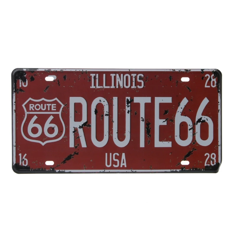 США Route 66 автомобильный винтажный номерной знак металлические настенные поделки Ретро гараж домашний Декор Автомобильные аксессуары универсальные - Цвет: -